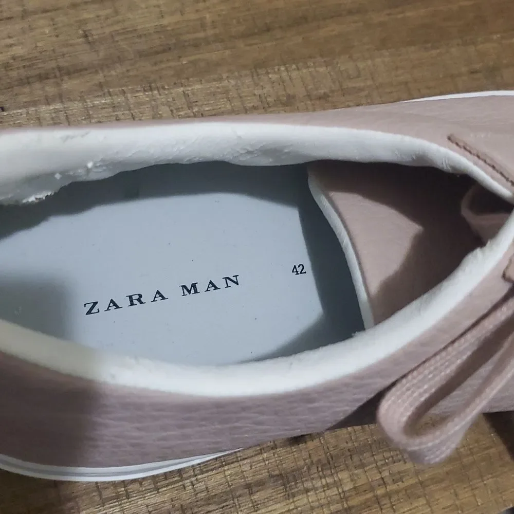 Zara Man Low Top Sneakers Mens 9 Blush Pink Textured Faux Leather Lace Up Shoes